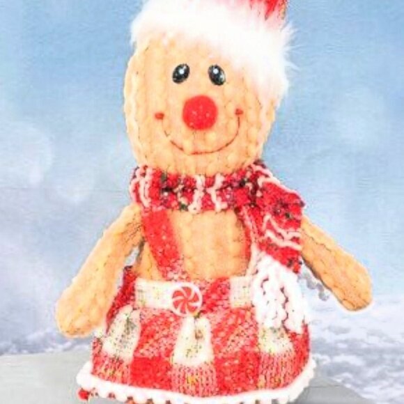 Set of 2- Red Plaid Button Leg Gingerbread - Picture 2 of 3